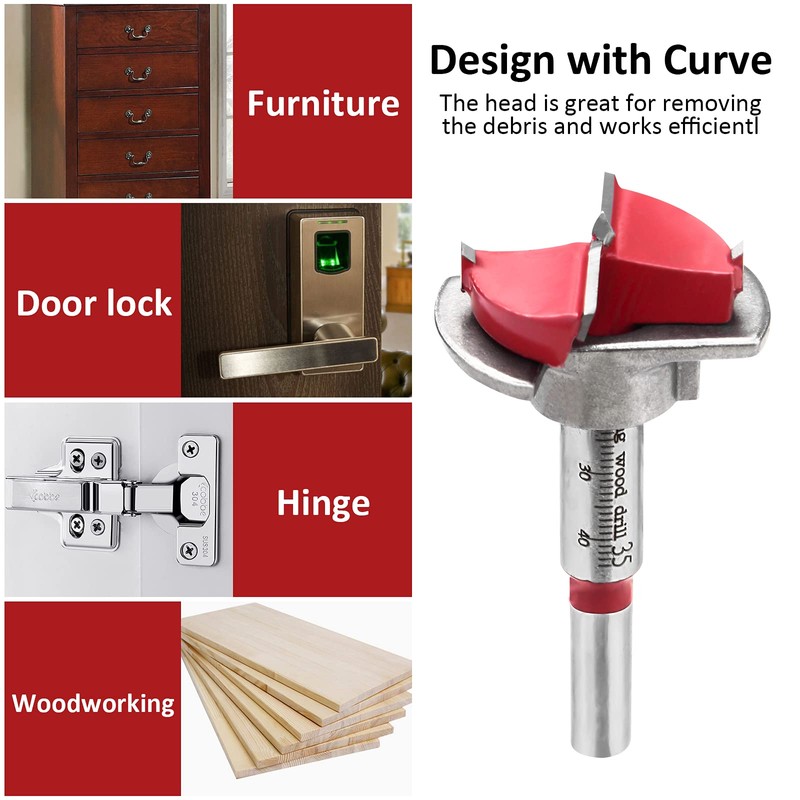 HPHOPE Forstner Bit 35mm Adjustable Positioning Drill, Concealed Hinge Jig
