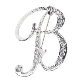 PPhtony 26 Letter Brooch Pins Small Silver Metal Rhinestone Crystal Initial A~Z Alphabet Brooch Lapel Pins for Men Women Girls Boys Birthday Christmas Wedding Gift (B)