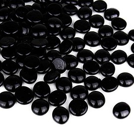 CYS EXCEL Black Glass Gemstone Beads Vase Fillers (1 LB, Approx. 100 PCS) Flat Marble Beads Multiple Color Choices Aquarium Decor Rocks Floral Stones Decorative Mosaic Glass Gem Pebbles