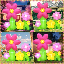 KOOY 6FT Summer Inflatable Flower Outdoor Decoration Multi-Colored Blow up Flowers Decorations, Built-in LED Lights for Spring Summer Easter Outdoor Garden Lawn Yard Party