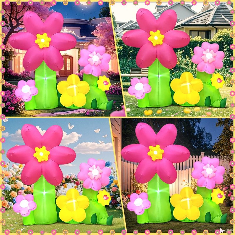 KOOY 6FT Summer Inflatable Flower Outdoor Decoration Multi-Colored Blow up