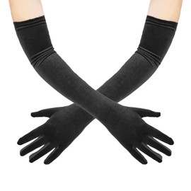 BRYCTSISEN Long Velvet Evening Gloves (Black)
