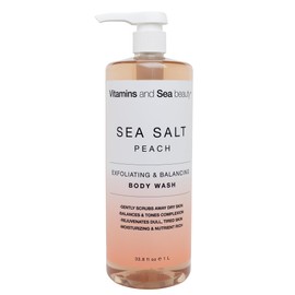 VITAMINS AND SEA BEAUTY Exfoliating & Balancing Body Wash with Sea Salt + Peach, 33.8 fl Oz