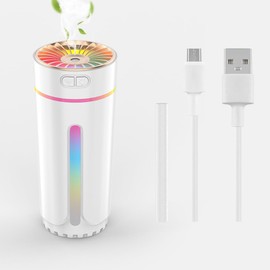 Karnaim Portable Mini Humidifier with 7-color Lights, [2 Mist Modes] Ultra Quiet, USB Personal Desktop Humidifiers, Waterless Auto Shut-Off Quiet Humidifier for Bedroom, Office, Travel, Car (White)