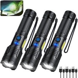KINGCAESAR 3 Pack Rechargeable Flashlights 990000 High Lumen, Ultra Bright LED Flash Light for Home, High Powered Flashlights with 7 Light Modes, IPX7 Waterproof for Camping