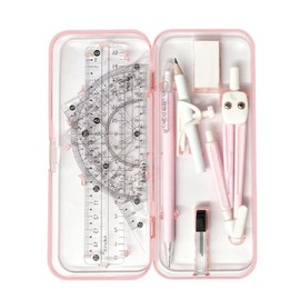 SWYSGS Compass Set Geometry Set 9 Pieces - Starter Set for Primary School - with Compass, Set Square, Parabola, Pencil, Ruler, Sharpener in Robust Box