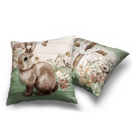 Wnoesat Vintage Easter Pillow Covers 18x18 Set of 2 Easter Bunny Flowers Cross Decorative Throw Pillow Covers Spring Rabbit Butterfly Pillow Cases for Easter Farmhouse Living Room Decor