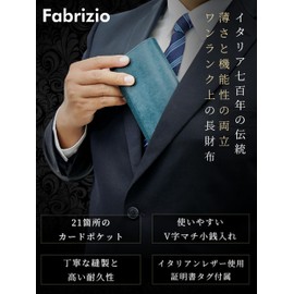 Fabrizio Wallet Men's and Women's Long Bifold Wallet with Pocket and Coin Purse, Slim, Large Capacity, Fits 21 Cards, Easy to Use, Italian Leather, Made by Top-Class Leather Artisans, Genuine Leather