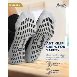 Pembrook 4 Pairs Crew Non Slip Socks Men - Gripper Socks for Men Women Husband Dad | Non Skid