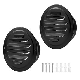 4 Inch Round Air Vent Cover Stainless Steel Black Soffit Vent Cover Louvered Grille Exterior Wall Vent Cover with Built-in Fine Mesh for House, Office, Garage,Apartment (100mm - 2PCS)