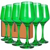 GLAZVIA Green Wine Glasses Set of 6, 14oz Stemmed Glasses,