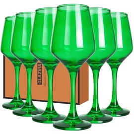 GLAZVIA Green Wine Glasses Set of 6, 14oz Stemmed Glasses, Thick & Colored, Dishwasher Safe Stemware for Red or White, Gift for Party, Holiday, Anniversary, Restaurant, Home Bar, Daily Use