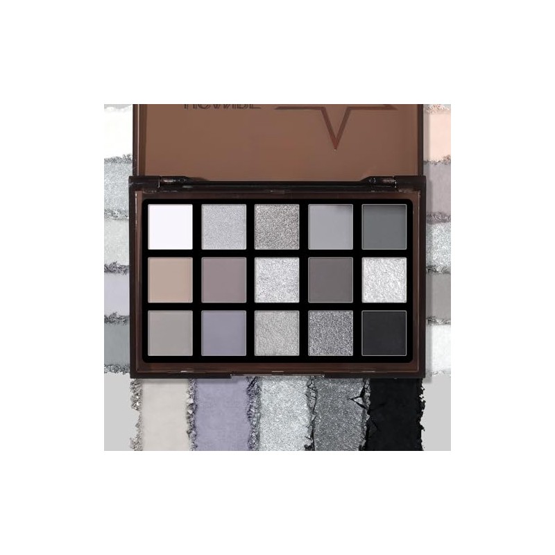 UCANBE Smokey Black Eyeshadow Palette, 15 Colors Dark Shimmer Matte