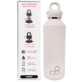 HYDRATEM8 34 oz Insulated Water Bottle: Twist-free Vacuum Stainless Steel Bottle with Leakproof Lid - Sweat-Proof & 36Hr Ice Retention - Anti-Scratch Coating Fit for Travel Gym Hiking