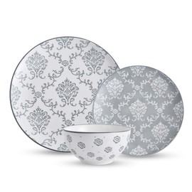 Original Heart 12-Piece Dinnerware Set, Ceramic Dish Set with Plates, Bowls, Nonstick, Durable Stoneware, Grey for Kitchen