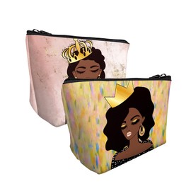 BDAWQUG 2 Pieces Drippin Melanin Makeup Bag Zipper Pouch Travel Cosmetic Organizer for Black Women Pride - Gifts Black History Magic Afro