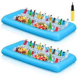 Leitee 2 Pcs Inflatable Serving Bar with Drain Plug 52 x 24 x 5'' Inflatable Ice Serving Buffet Bar with Inflator for Party Food Cooler Buffet Drink(Blue)