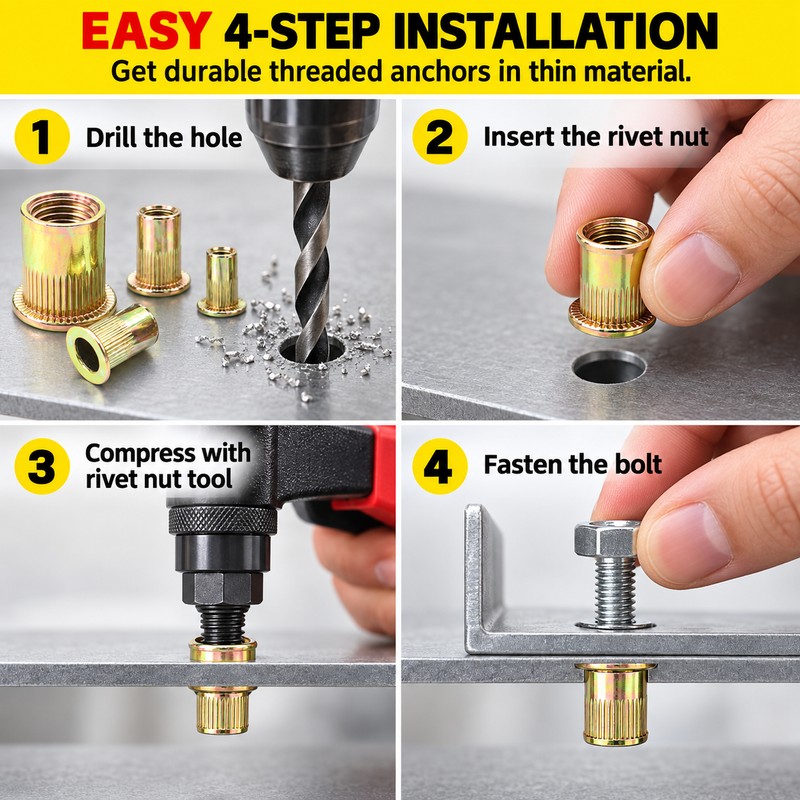 Manual Rivet Nut Gun for M3–M8 Threaded Inserts – Double-Handle