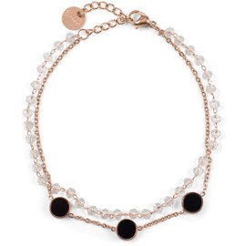 styleBREAKER Women's Stainless Steel 2-Row Layer Bracelet with Plastic Beads and Round Pendants, Anchor Chain, Jewellery 05040186, Stainless Steel