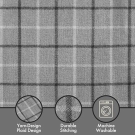 Madison Park Anaheim Cabin Plaid Curtain Window, Thermal Insulated Fleece Lining, Living Room Decor Light Blocking Drape for Bedroom, 1-Single Panel Pack, 50" x 84" Faux Leather Tab, Grey