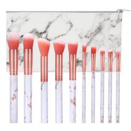 Makeup Brush Sets, Professional Marble Brush Sets, Portable Cosmetic Brush for Foundation, Eyeshadow, Blush, Concealer with Marble Cosmetic Bag, Pack of 10 (Pink)