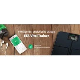 ETA Digital Vital Trainer Personal Scales with Smart App - 18 Body Characteristics Analyzed 4x AAA BT 4.0 Black