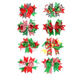 Healeved 8pcs Christmas Hair Bow Clips Durable Bowknot Hairpins for Holiday Party Hair Accessories for Ponytails Braids Curls