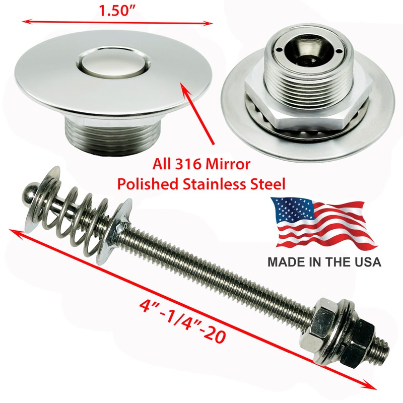 Push Button Latches Polished Stainless Steel 1.50"" & 4"" Stud