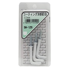 Wake Industry SH-129 Coated Western Folding Nails, White, 1.3 inches (32 mm), Woodworking, L-Shaped Hooks, Pack of 3