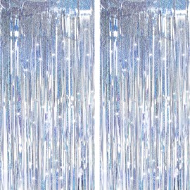 Silver Backdrops Curtains Party Decorations, Tinsel Streamers Birthday Decoration for Birthday Decorations, Photo Booth Props for Wedding, Baby Shower, 2Pack 3.28X6.56Ft