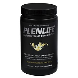 PLENLIFE - Suplemento Alimenticio en Polvo - Proteína Baja en Carbohidratos - Bote con 800 Gramos (800 gramos, Vainilla)
