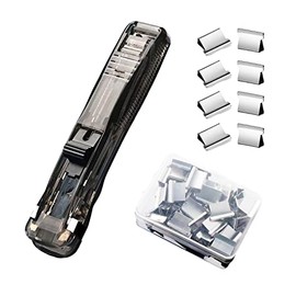 DSBGKJI Push Stapler, Binder Clips Paper Clamps Desktop Stapler w/ 50pcs Reusable Stainless Steel Refill Clips 40 Sheet Capacity, Clam Clip Dispenser for Office Document Home School Supplies