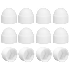 sourcing map 12Pcs Hex Nut Cover, M5x8x10mm Plastic Dome Nut Protection Cap Hex Screws Bolt Covers for Indoor Outdoor Furniture Automotive Bolts Decoration, White