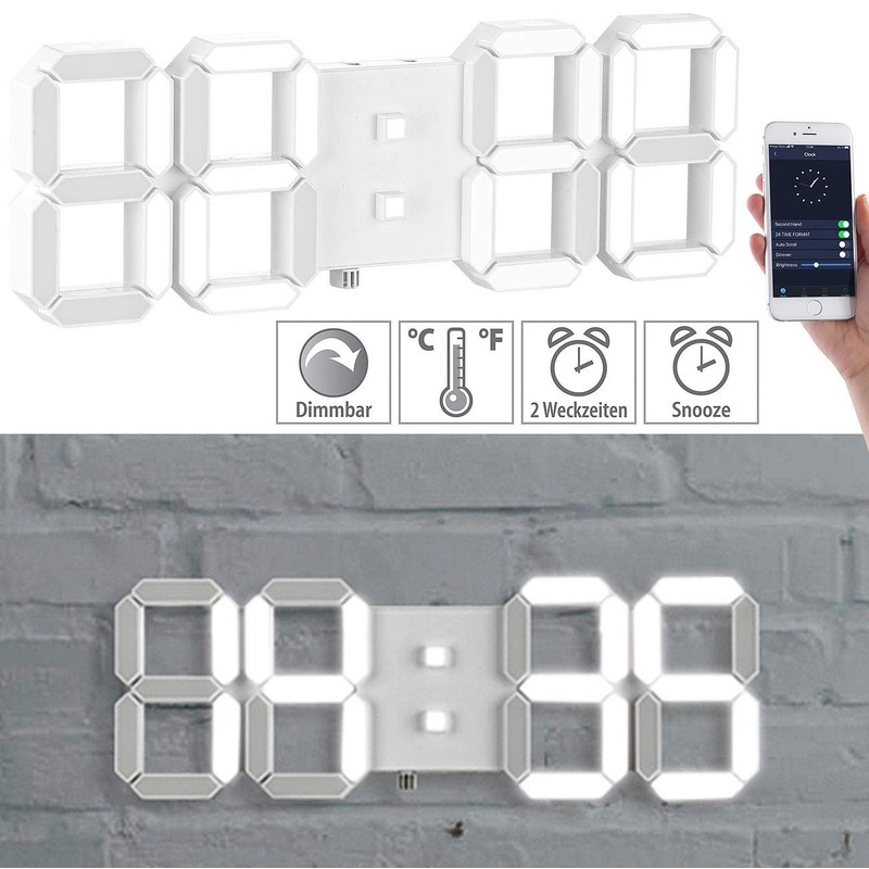 Lunartec Digital Clock: Dimmable LED Table & Wall Clock, Temperature