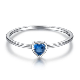 Simple Heart Birthstone Ring for Women Girls 925 Sterling Silver Stackable Promise Ring with Colorful Cubic Zirconia Minimalist Jewelry Gift (December, 5)