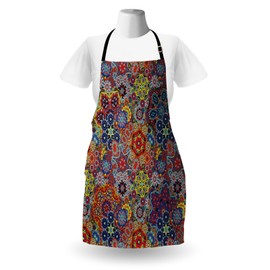 Ambesonne Batik Apron, Vintage Combined Nested Paisley Motif Oriental Feminine Cultural Eastern Batik Theme, Unisex Kitchen Bib with Adjustable Neck for Cooking Gardening, Adult Size, Red Blue