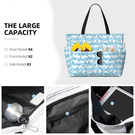 WEOTGU Beach Bag Waterproof Sandproof Tote Bag Sea Wave Starfish Foldable for Women 28L Travel Bags with Small Pouch