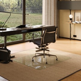 Modern Chair Mat Co. Office Desk Glass Chair Mat - Ultra-Clear Tempered Glass - Easy Glide - Protects Carpet and Hardwood Floors - 36" x 48" Tapered Edge