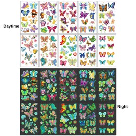 Luminous Butterfly Temporary Tattoos for Kids, 10 Sheets Glow in The Dark Butterfly Stickers Party Favors Decorations for Kids Girls