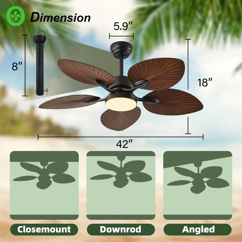 Tropical Ceiling Fan with Light & Remote - 42-Inch Palm