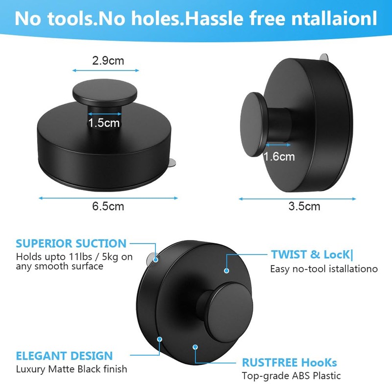 flintronic 4 Pcs Vacuum Suction Cup Hooks, Waterproof Reusable Heavy