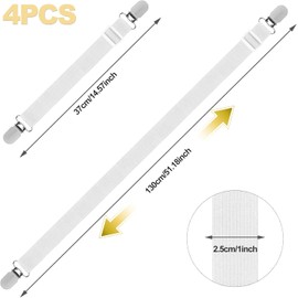 Clips para sábanas (30 cm-130 cm), 4 Unidades de tensores de sábanas Ajustables, tensores elásticos para sábanas, tensores Blancos con Clips de Metal, Correas tensoras para colchón, sábanas,