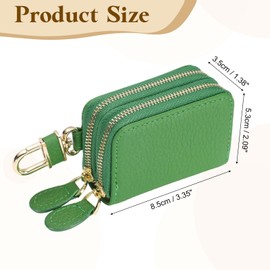uxcell Genuine Leather Car Key Fob Case, Universal Car Key Fob Holder, Double Layer Zipper Key Case Bag for Men Women, Green