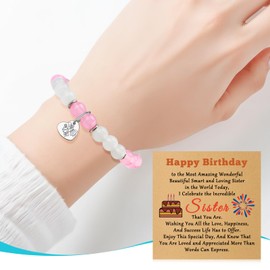 Sister Birthday Gift Bracelets with Gifts Cards Happy Birthday Gifts for Sisters Coworkers Friends Bestie Sister Beaded Bracelets Friendship Gift for Best Friend Jewelry Presents from Sisters Brother