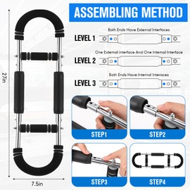 Simgoing Arm Trainer Adjustable Spring Workout Bar, Forearm Triceps Chest Enhanced Exercise Strengthener Portable Workout Home Fitness Equipment U60-120lbs Kit(Black,Gray)