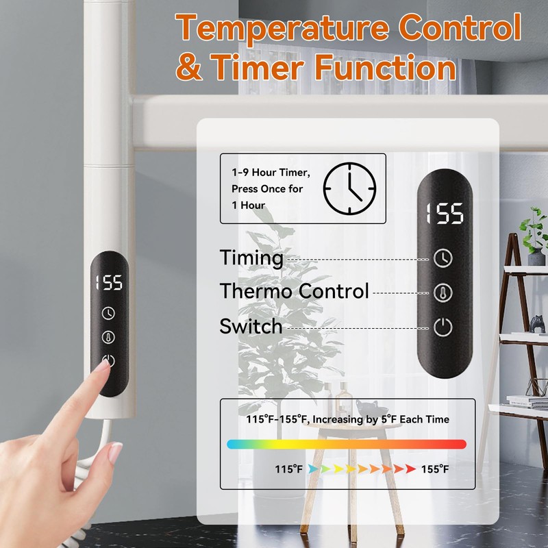 SEHAUSEU Tower Warmer Rack, 4 Bars Wall Mounted Electric Heated