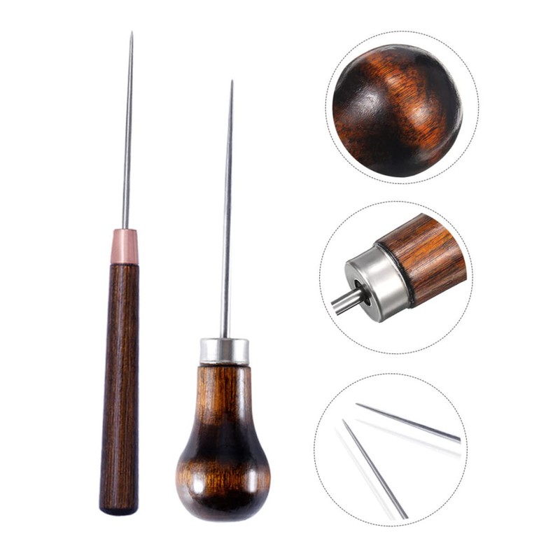 COHEALI 2pcs Perforating Leather Awls with Gourd Wooden Handle for