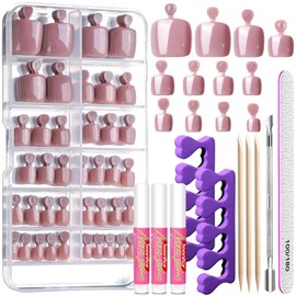 Teenitor Press on Toenails for Women with Glue, 120cps Coffee Toe Nail Press ons Fake Toe Nails Tips, Toe Press on Nails Short Square Toenail Press Ons, Acrylic Toe Nail Kit