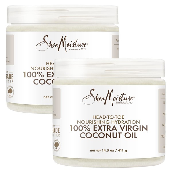 Shea Moisture Coconut Oil, 100% Extra Virgin Coconut Oil Skin Care, Pregnancy Moisturizer for Stretch Marks, Pure Coconut Oil Hair Care, Vitamin E, Coconut Oil Makeup Remover (Pack of 2-14.5 Oz Ea)