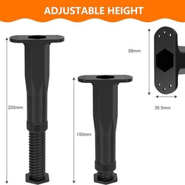 FUWIND 2pcs Adjustable Black Plastic (PP) Rectangular Furniture Legs, 5.9-8.86 Inch, for Chairs, Tables, Cabinets, Beds, Sofas, TV Stands, Desks, Ottomans, Dressers, Shelves, Bookcases